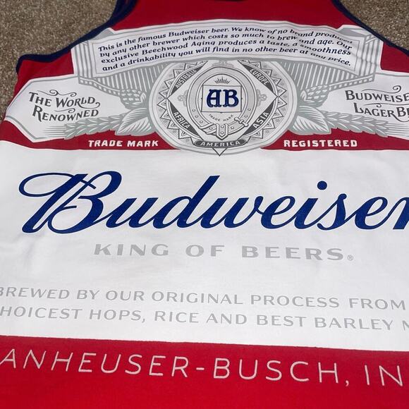 Budweiser Tee T-shirt tank top graphic printed red/white/blue men's beer SZ M - Picture 4 of 7